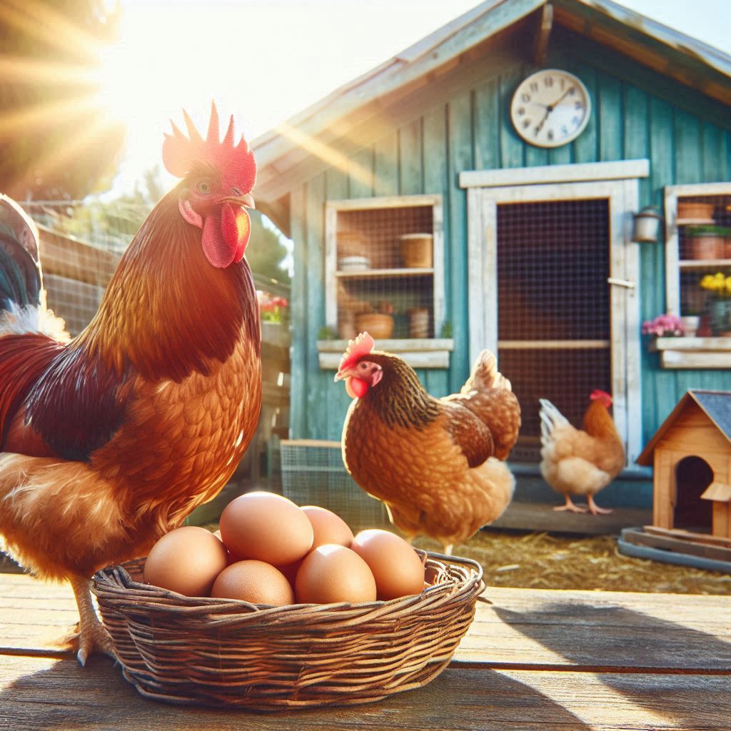 Chickens and eggs with coop