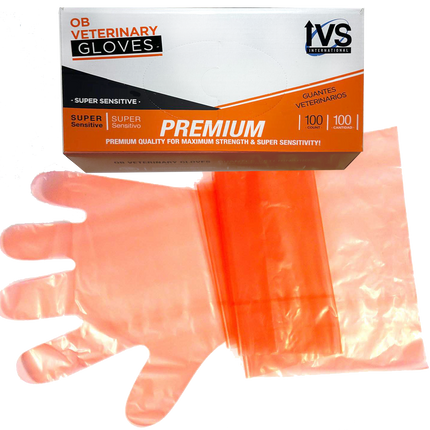 PREMIUM Orange Shoulder-Length OB Glove Super Sensitive (Box of 100)