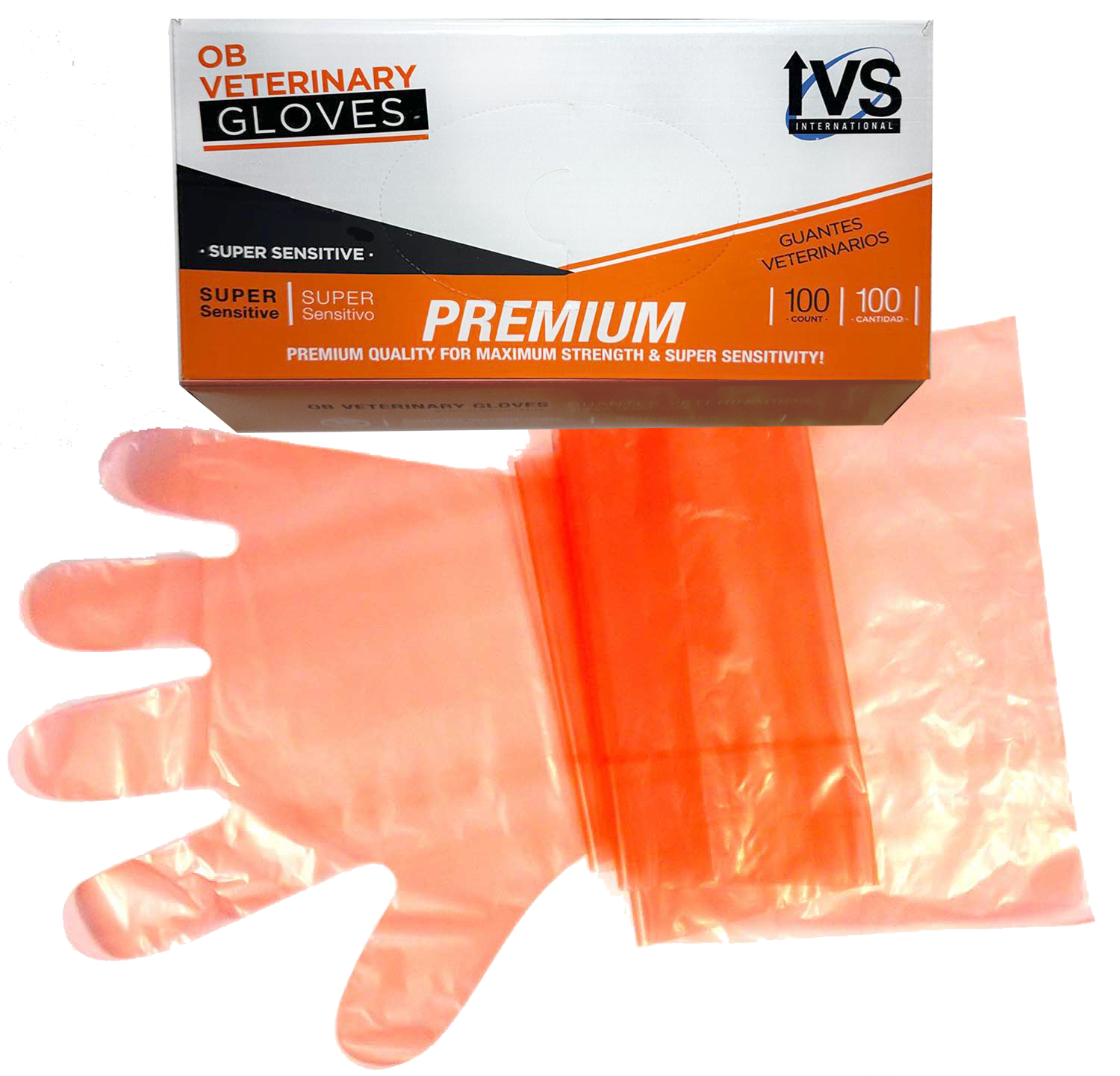 super handschuh PREMIUM Orange schulterlanger OB-Handschuh Super Sensitive (Box mit 100 Stück)