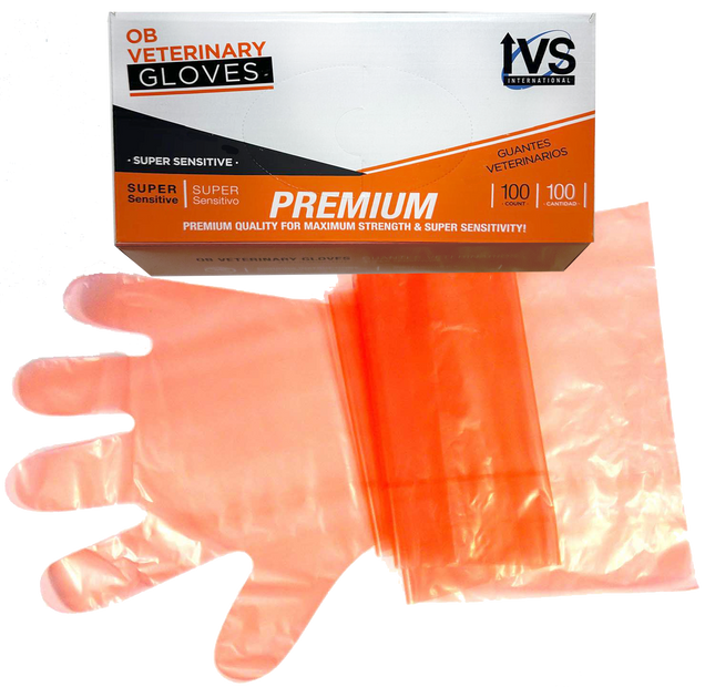 PREMIUM Orange schulterlanger OB-Handschuh Super Sensitive (Box mit 100 Stück)